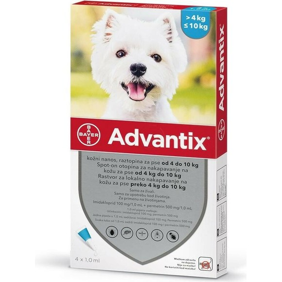 ADVANTIX® SPOT ON ZA PSE 4-10KG (IMIDAKLOPRID, PERMETRIN) PIPETA 1X1ML